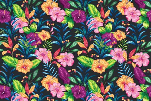 Vibrant Colourful Hibiscus Floral Wallpaper (SM-Floral-006)