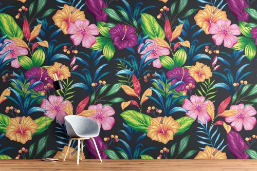 Vibrant Colourful Hibiscus Floral Wallpaper (SM-Floral-006)