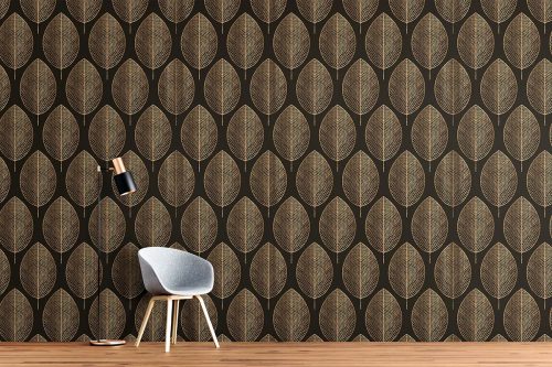 Black and Gold Leaf Wallpaper (SM-Floral-007)