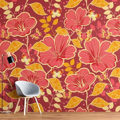 Red Hibiscus Mural Wallpaper (SM-Floral-010)